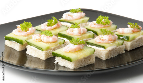 Prawn cocktail appetizer with cottage cheese and cucumber