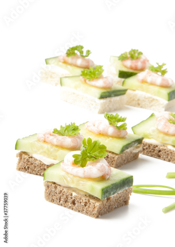 Prawn cocktail appetizer with cottage cheese and cucumber