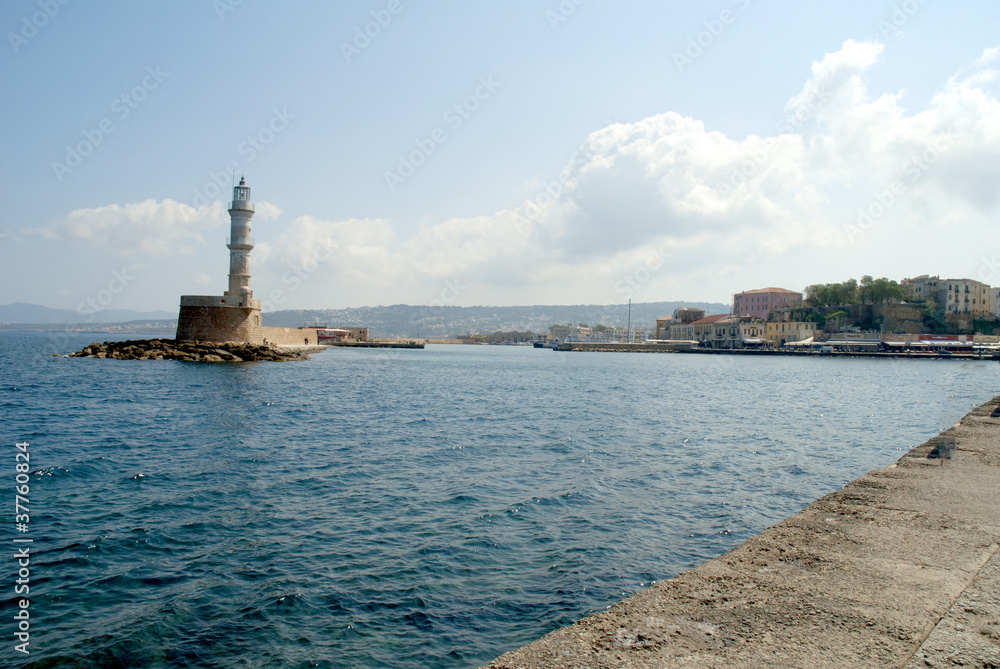 Lighthouse at Chania on the island of Crete Greece
