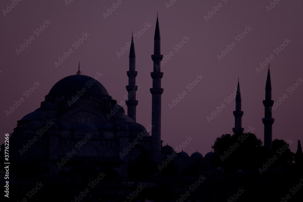 Fototapeta premium Silhouette of mosques in Istanbul skyline, Turkey