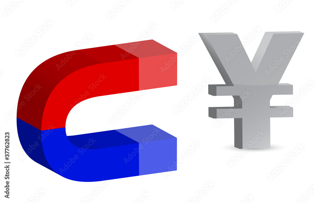Magnet and yen sign on white background Magnet and yen sign on white background
