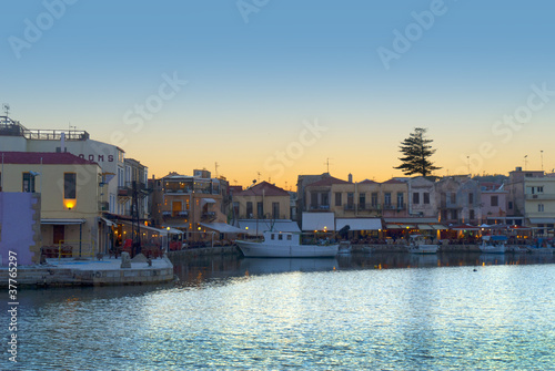 Sunset over the Venetian Harbour at Rethymno Crete Greece
