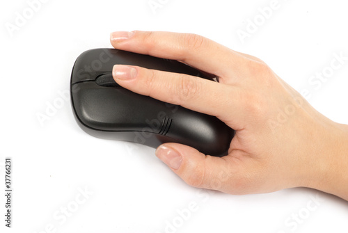 computer mouse with hand over white