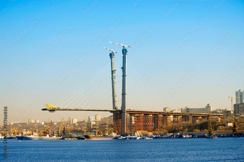 Obraz premium Multiple-mast cable-stay bridge