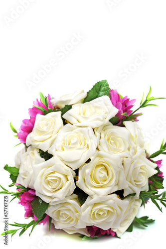 Bridal bouquet of roses isolated on white background.
