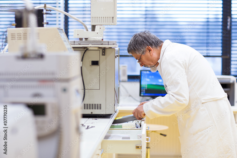 Fototapeta premium senior male researcher carrying out scientific research in a lab