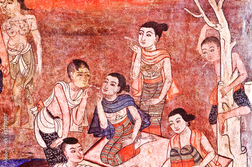 old mural of ancient people