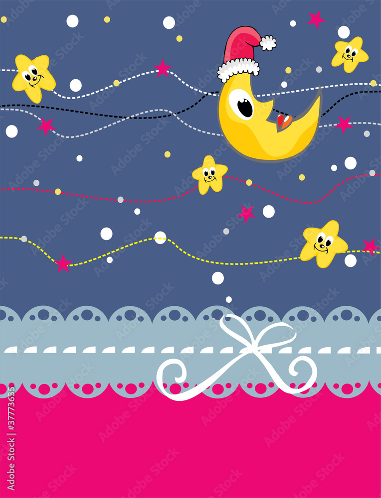 New Year's night with the stars and moon smiling New Year's night with the stars and moon smiling
