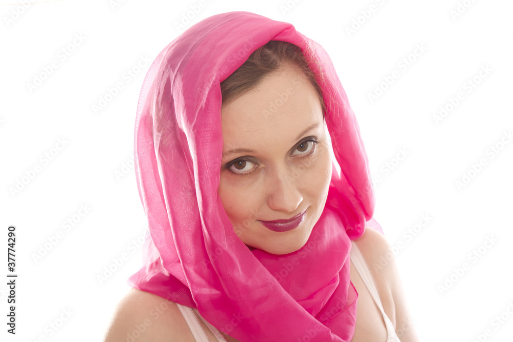 woman in pink headscarf woman in pink headscarf