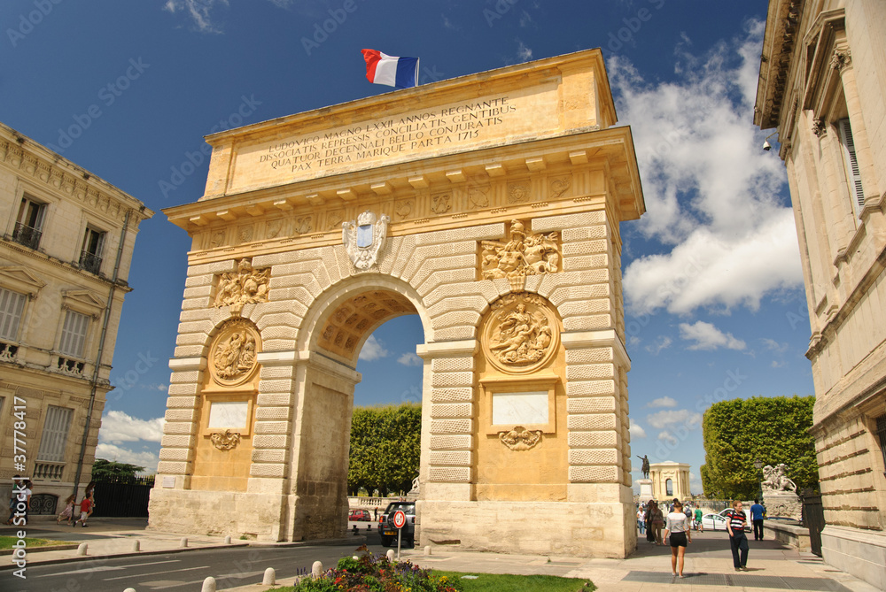 Triumphal arch and main promenade in Montpellier, France