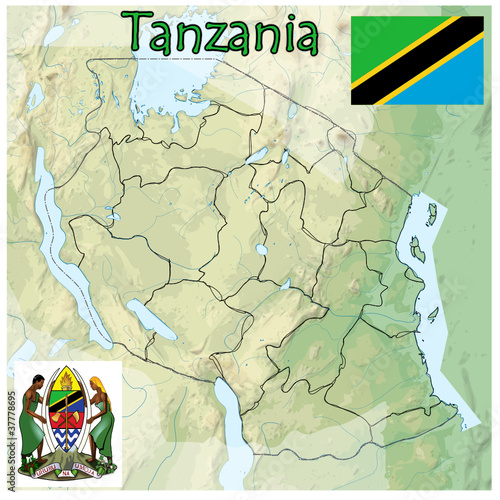 tanzania africaq map seal coat emblem flaq