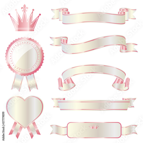 ribbon emblem set pink and white