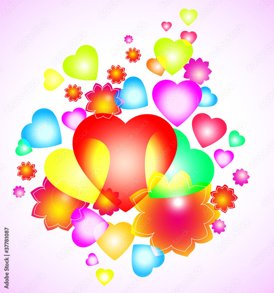 Background with bright heart and flowers Background with bright heart and flowers