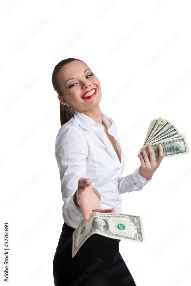 sexy business woman give a dollar with defiance sexy business woman give a dollar with defiance