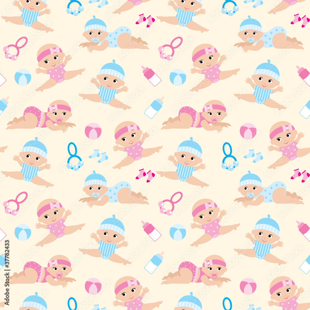 Seamless babies pattern. vector