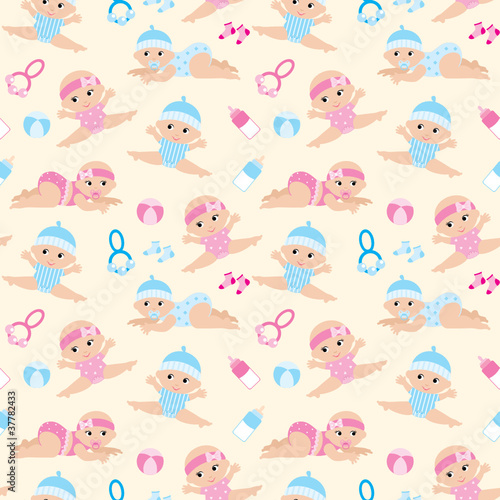 Seamless babies pattern. vector