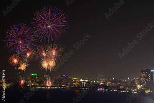 Fireworks at Pattaya bay (Beach town of Thailand)