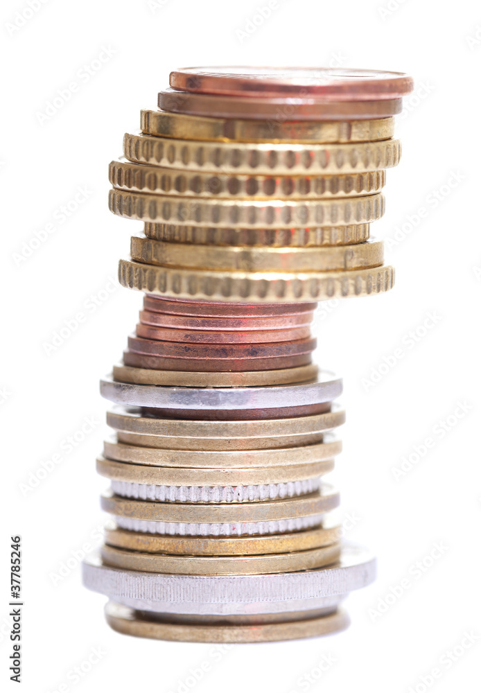Stack of coins isolated on white. Stack of coins isolated on white.