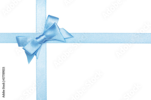 blue satin ribbon and bow isolated on white