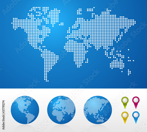 Dotted World maps and globes