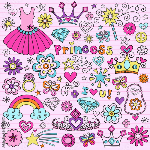 Princess Tiara Fashion Notebook Doodle Vector Icon Set
