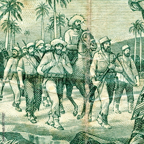 Detail of vintage money - 5 pesos of Cuba