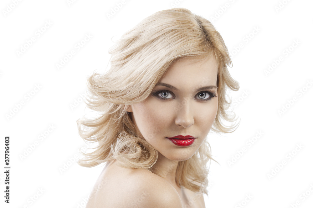 flying hair blond girl,she looks in to the lens flying hair blond girl,she looks in to the lens