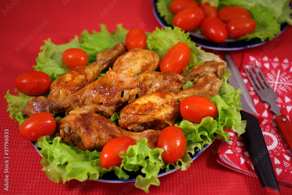 Fried chicken with vegetables Fried chicken with vegetables
