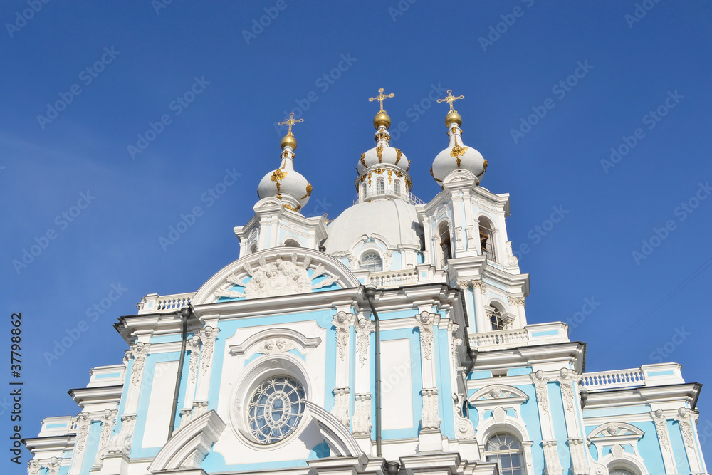 Smolny Cathedral on a sunny spring day