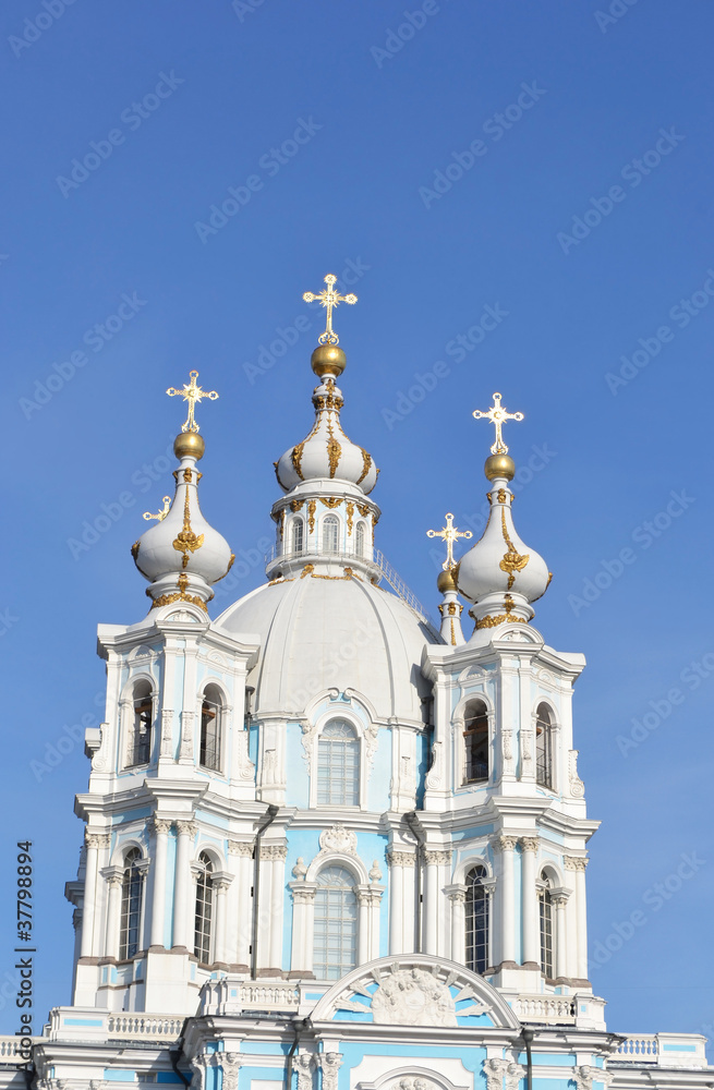 Smolny Cathedral on a sunny spring day