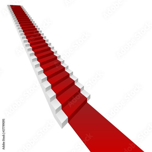 Vector concept 3D white stair and red carpet