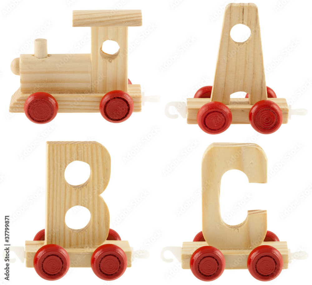 petit train bois, wagons lettres A, B, C Stock Photo