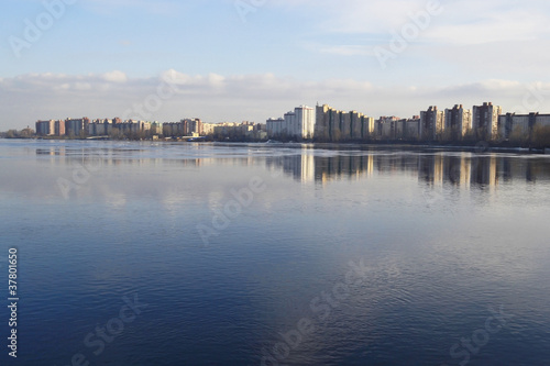 View of Neva river and microdistrict Ribatskoe, St.Petersburg © konstan