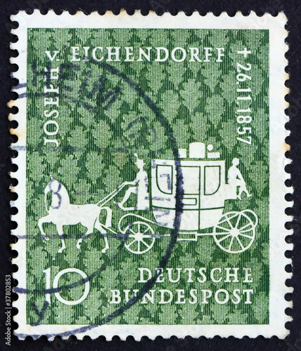 Postage stamp Germany 1957 Coach, Joseph V. Eichendorff photo