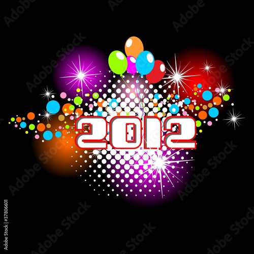 2012 Abstract vector New Year greeting card, with balloons & hal