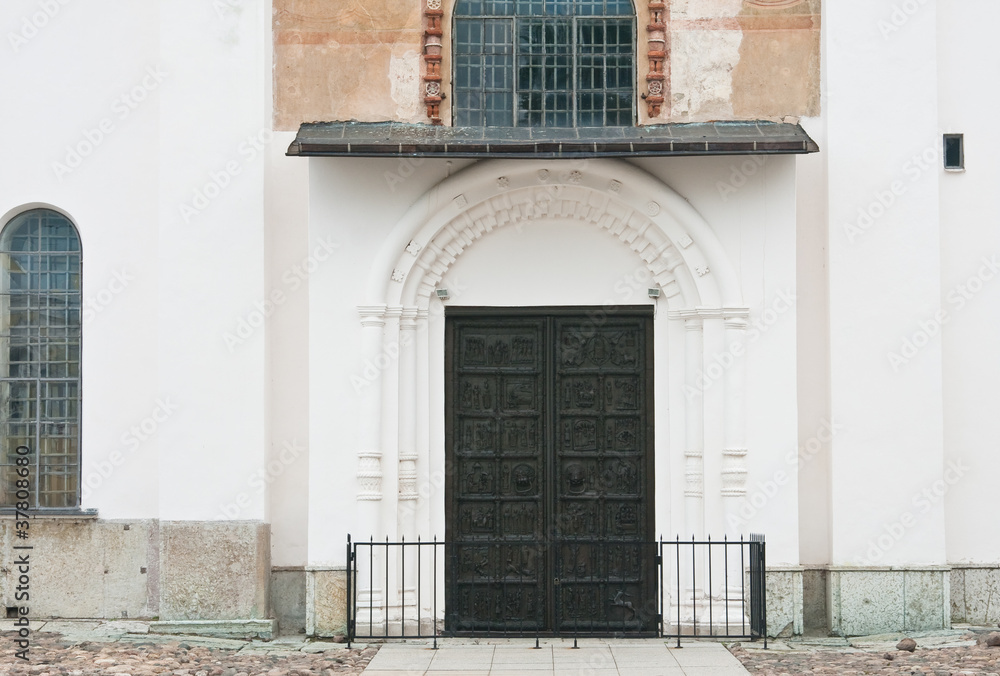 The door to the Cathedral of St. Sophia,  Great Novgorod. Russia