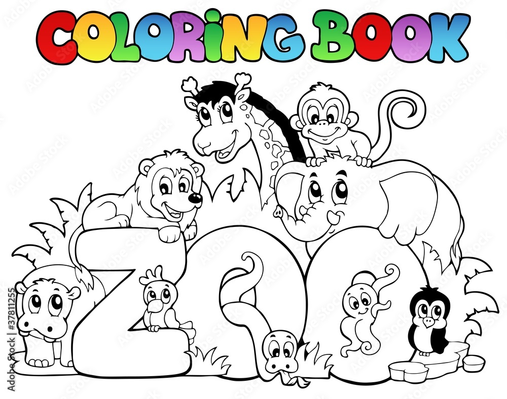 Fototapeta premium Coloring book zoo sign with animals