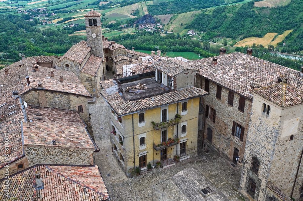 Panoramic view of Vigoleno. Emilia-Romagna. Italy.