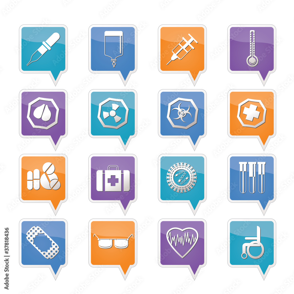 medical themed icons and warning-signs - vector Icon Set
