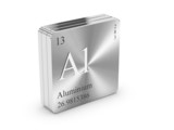 Aluminium - element of the periodic table on metal steel block