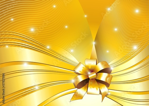 Sfondo Oro Astratto e Fiocco-Golden Waves and Ribbon-Vector