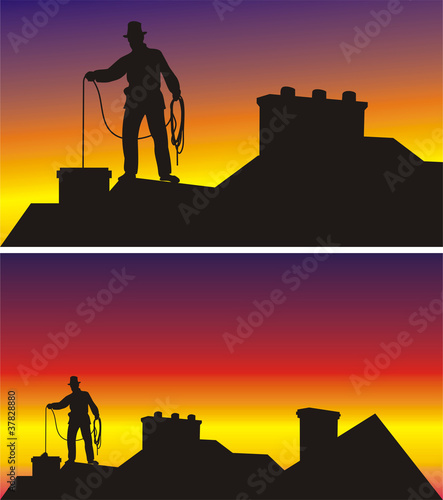 chimney sweep on the roof