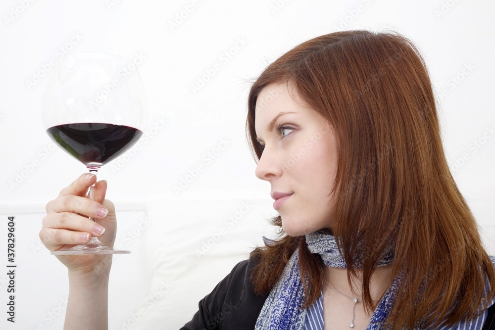 young woman with red wine young woman with red wine