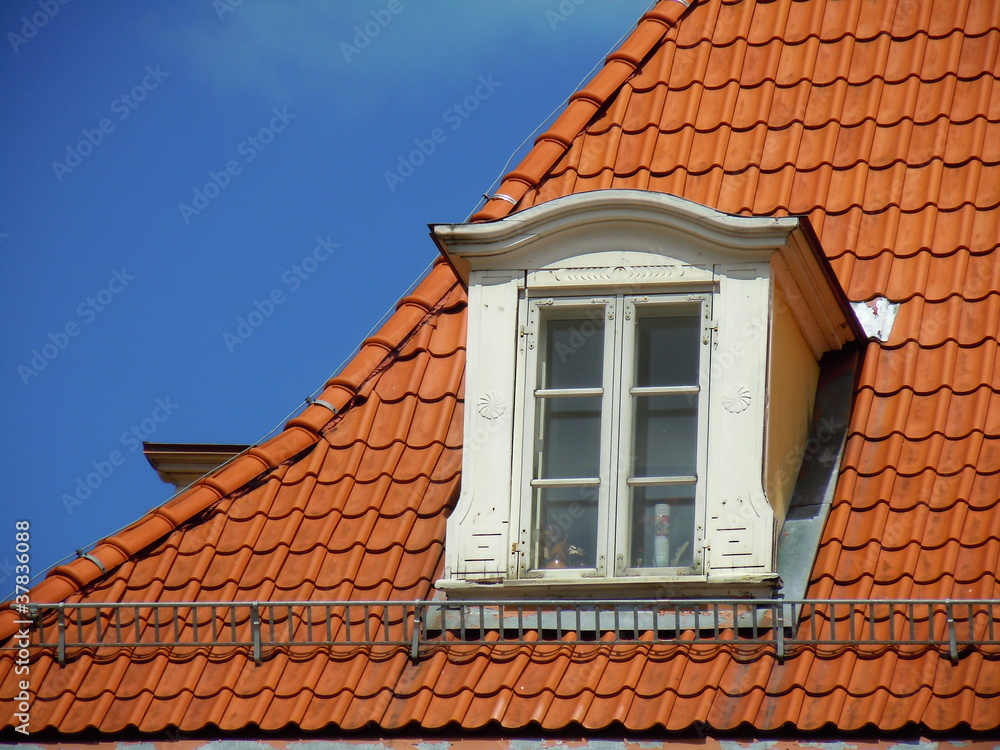 Red  roof and dormer