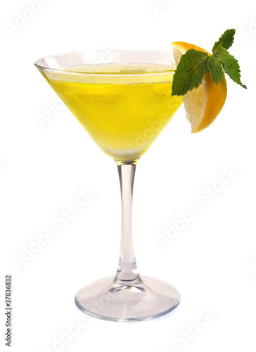 Martini cocktail with lemon and mint