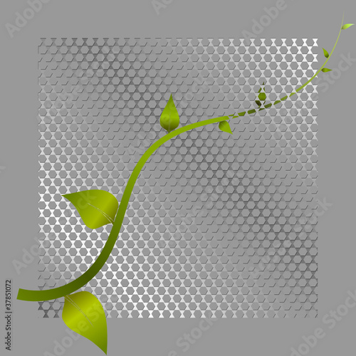 Vector illustration of green shoots and metal mesh