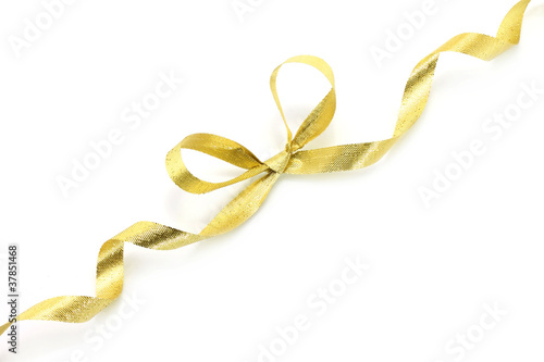 Golden holiday bow on white background