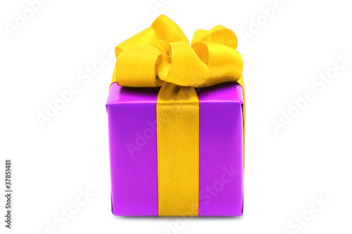 Purple present box with yellow bow