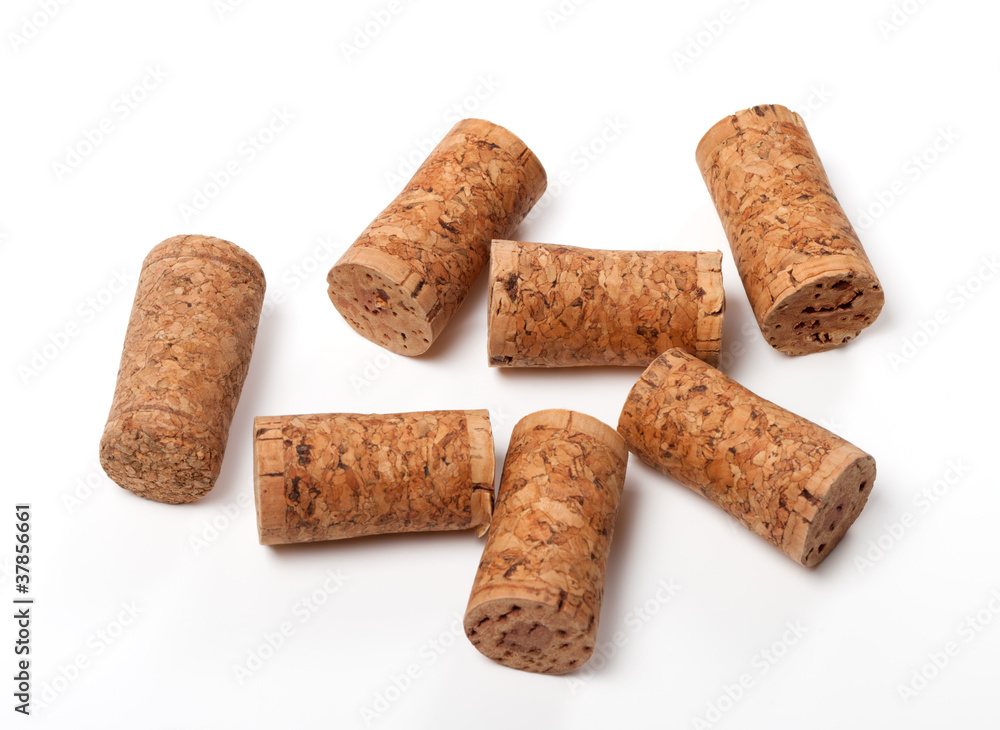 Wine corks on white background