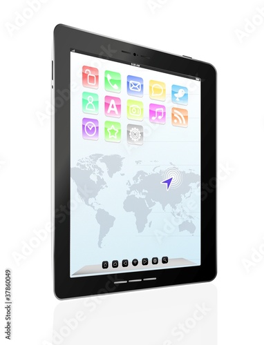 Vector tablet computer. Set icons on screen. Perspective view